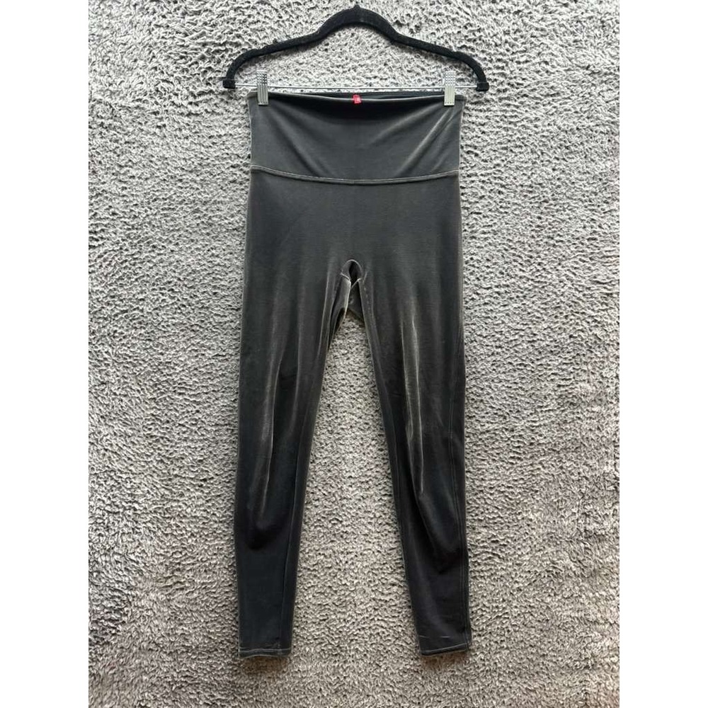 Spanx Ready To Wow High-Waist Velvet Leggings‎ Silver Chrome Womens Size L